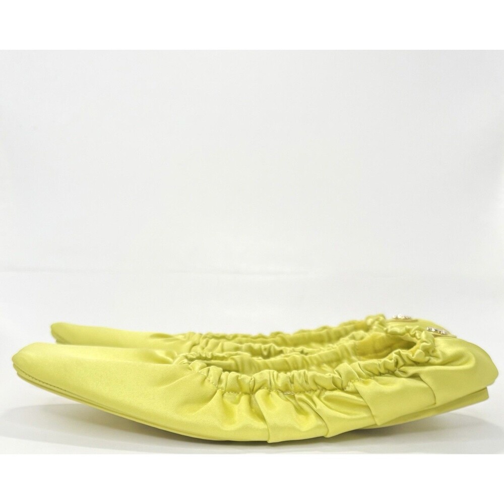 Jimmy Choo Bardo Flat Satin Slippers w Silk Eye Mask Gift Set Lime Green EU 36 6 - Picture 9 of 14
